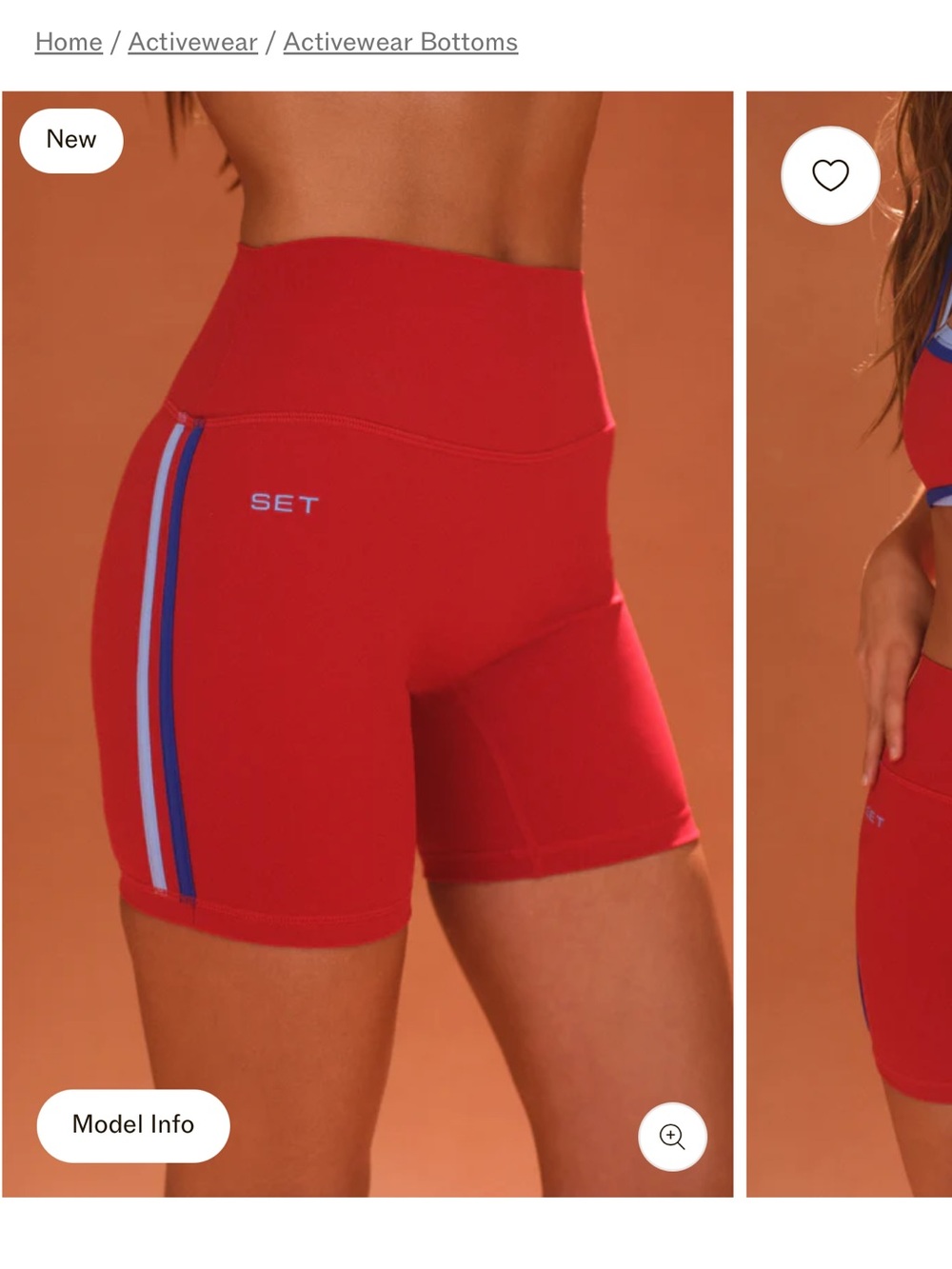 SET Active Red High-Waisted Bike Shorts with Blue and Light Blue Side Stripes